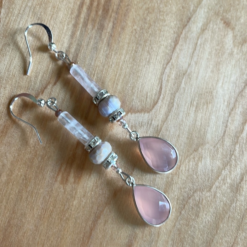 Rose Quartz Pink Calcedony Earrings